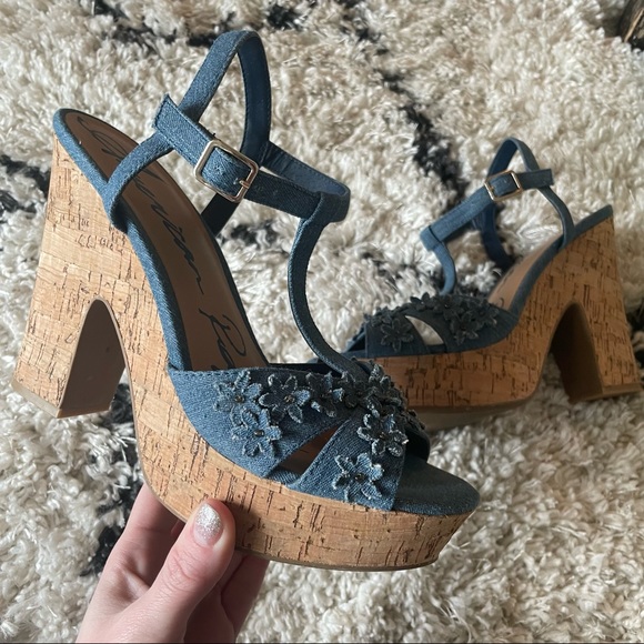 🛑SOLD!!🛑 Cork & Denim Platform Heels - Picture 7 of 13